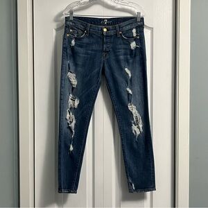 7 FOR ALL MANKIND Josefina skinny boyfriend distressed ripped denim jeans blue